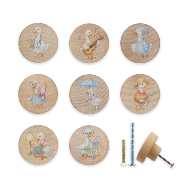 Jamjam 8Pack 1.5" Wooden Decorative Cartoon Duck Knob Nursery Kids Room Cabinet Handle Dresser Knobs Closets Drawer Pulls
