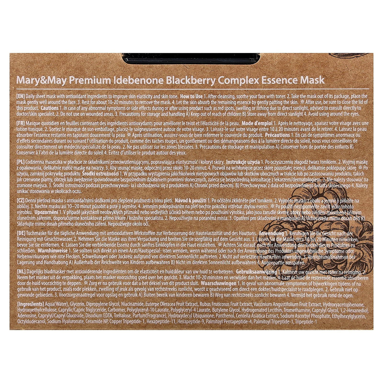 Mary & May Premium Idebenone Blackberry Complex, Essence Beauty Mask, 20 Sheets, 8.81 oz (250 g)