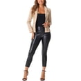 thumbnail image 2 of INSPIRE CHIC Women's Faux Leather Jacket Notched Lapel Button-Down Blazer Coat with Pockets S Beige, 2 of 6