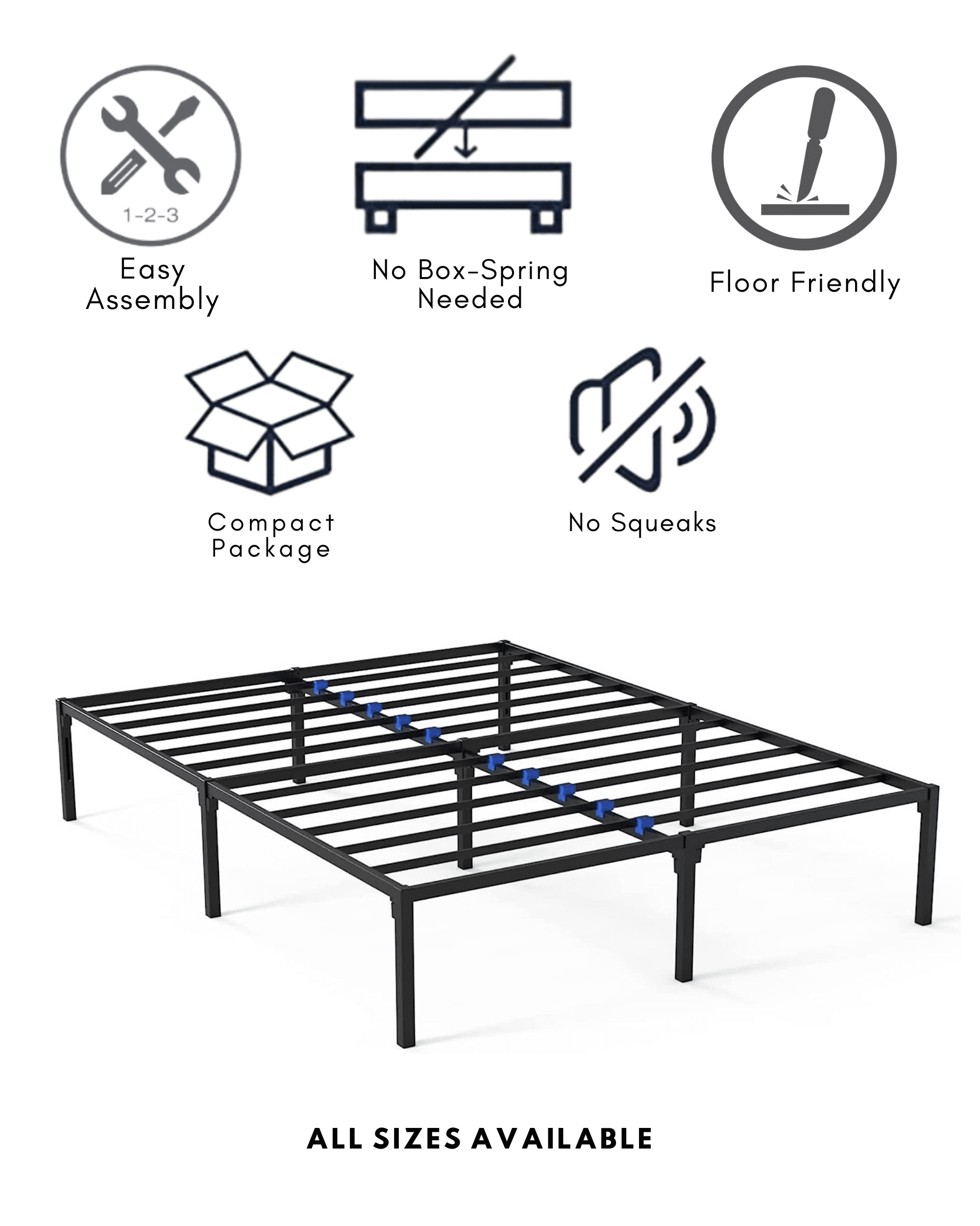 Nest Slumber King Platform Bed Frame | Quiet & Sturdy | No Box Spring | 14" Mattress Foundation
