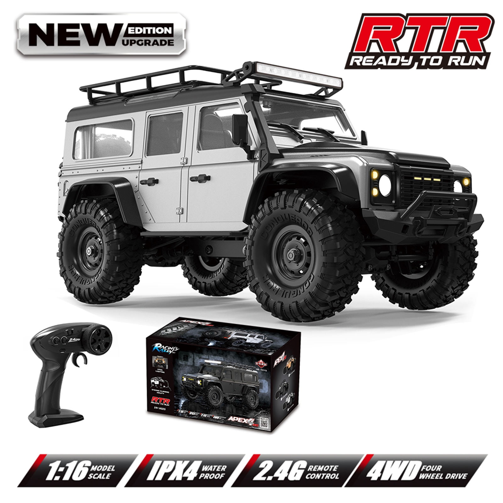 All Terrain Remote Control Climbing Car Toy 1/16 Scale 4x4WD Model Crawler Car with Powerful Motor and Metal Steering