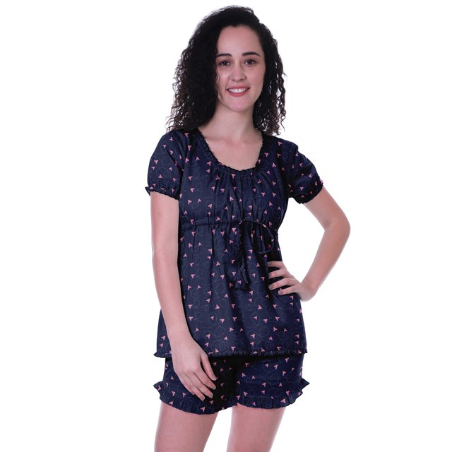 Moomaya Pyjama en Coton pour Femmes, Ensemble de Nuit 2 Pcs avec Shorts, Ensembles de Pyjama avec Shorts