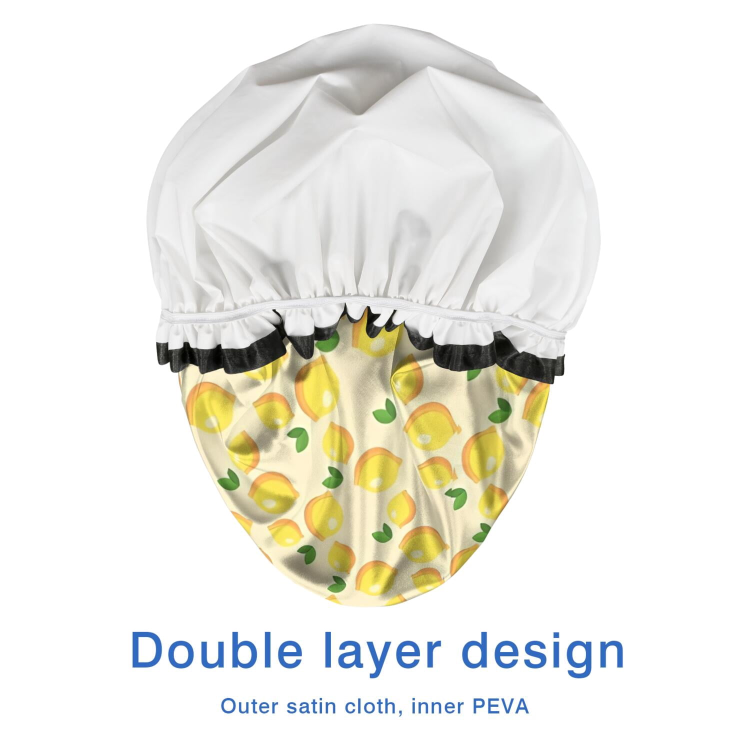 Shower Caps,Yellow Lemon Fruit Leaves Beige Pattern Waterproof Shower Cap for Women 4 Pieces,Double Reusable Hair Cover for Shower PEVA Elastic Stretch Hem