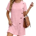 thumbnail image 3 of LIaqionyy Women's T Shirt Dress Short Sleeve Summer Casual Button down Crew Neck Sundresses Mini Dresses, 3 of 7