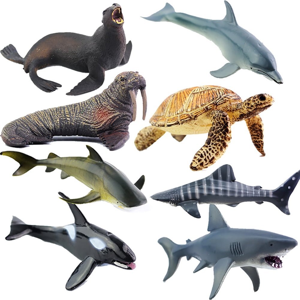 8pcs Marine Life Sea Animal Set Shark Kids Gift Dolphin Turtle Crab Model Toy JG 
