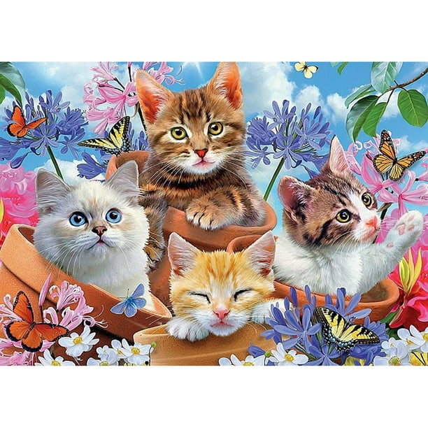 Diamond Painting (DE5525) Kit Cuatro Gatos en Flor Cuadro Cuadrado Artesanía 45x60cm Hugtrwg Para estrenar
