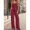 thumbnail image 4 of Women's 2 Piece Lounge Set Spring Outfits - Camisole Top & Wide Leg Pants Wine Red M, 4 of 9