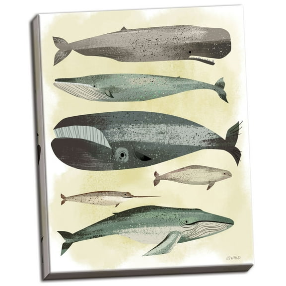 Gango Home Decor Vertical Whales by Pete Oswald (Ready to Hang); One 12x16in Hand-Stretched Canvas