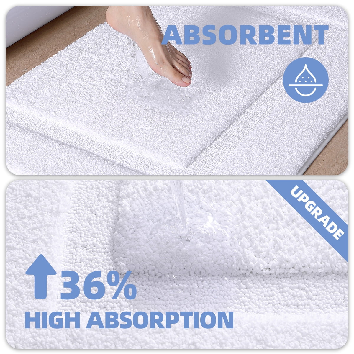 PABUBE Traditional Soft White Microfiber Shag Bath Mat, 24"x36", Non-Slip and Absorbent Bathroom Rug for Bathroom Floor, Quick Dry, Machine Washable