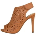 thumbnail image 2 of Delicious Shoes Women Ankle Strap Stiletto High Heel Cutout Sandals Open Peep Toe Booties ORIGIN-S Tan Brown 9, 2 of 5