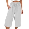 thumbnail image 7 of Women's 2026 Summer Cotton Linen Capris Elastic Drawstring High Waist Loose Casual Cropped Beach Pants White 3XL, 7 of 7