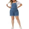 thumbnail image 2 of Agnes Orinda Plus Size Overall Shorts for Women Jumpsuit Roll Hem Pocket Jean Denim Overalls 5X Sky Blue, 2 of 6