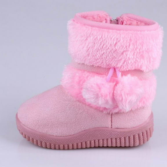 Girls Boots Fluffy Lined Winter Side Zipped Snow Boot (Pink 24)