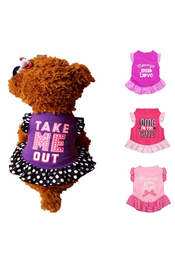 Cheers.US Pet Dress Shirt Cute Dog Sundress Printed Dog Princess Dress Puppy Summer Apparel Clothes Dog Skirt Shirt with Ruffles Dress for Small Dog Cats Puppy