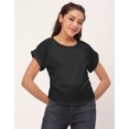 thumbnail image 2 of Moomaya Solid Color Basic Tops For Women, Short Sleeve Round Neck Crepe Tops, 2 of 8