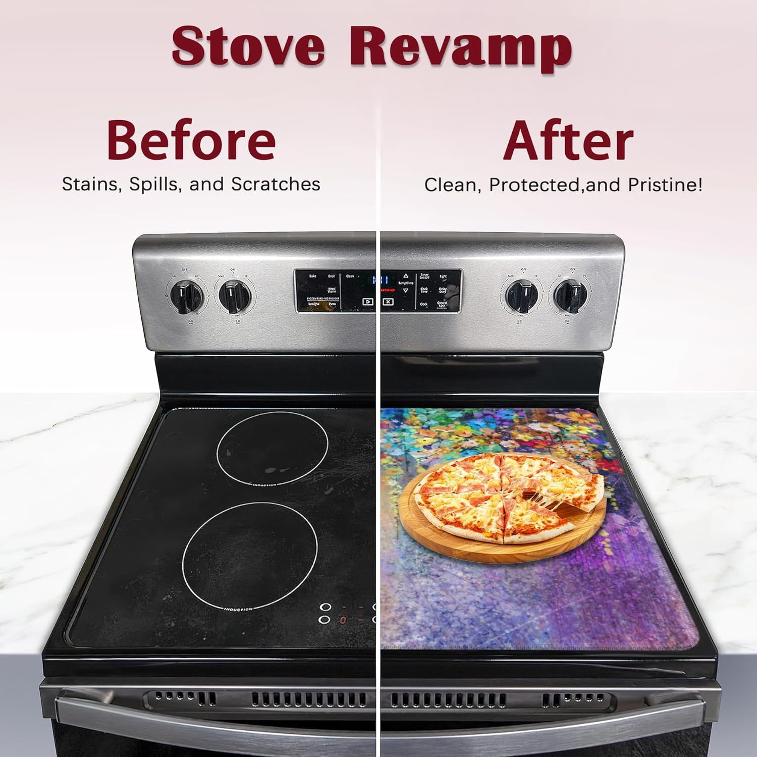 Stove Top Cover for Electric, Colorful Flowers Watercolor Plants Glass Ceramic Stove Cover,Heat Resistant Flat Stovetop Protector, Dish Drying Mats for Kitchen