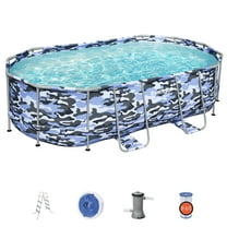 Bestway: Steel Pro Max - Oval Swimming Pool Set - 14' x 8'2" x 39.5, Blue Camo - Above Ground, Tritech Construction, Filter Pump, Ladder, 1,915 Gal.