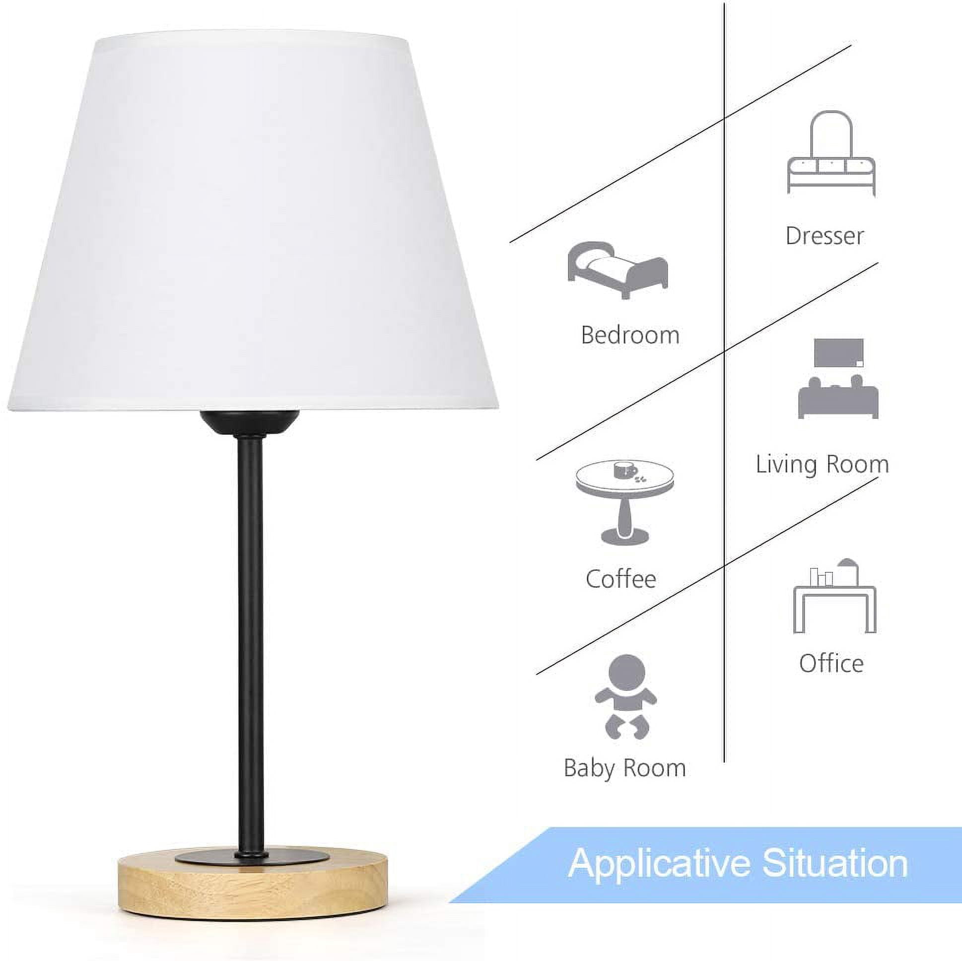 Haitral Modern 15.4" 2-Lights Bedside Lamp Sets with Cylinder Fabric Shade, Black, 2-Pieces