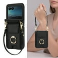 thumbnail image 5 of for Motorola Razr 2024 Case, Retro PU Leather Shockproof Protection Phone Case Wallet Built in Credit Card Slots Flip Cover Finger Ring Stand with Long Strap + Short Strap, Black, 5 of 8