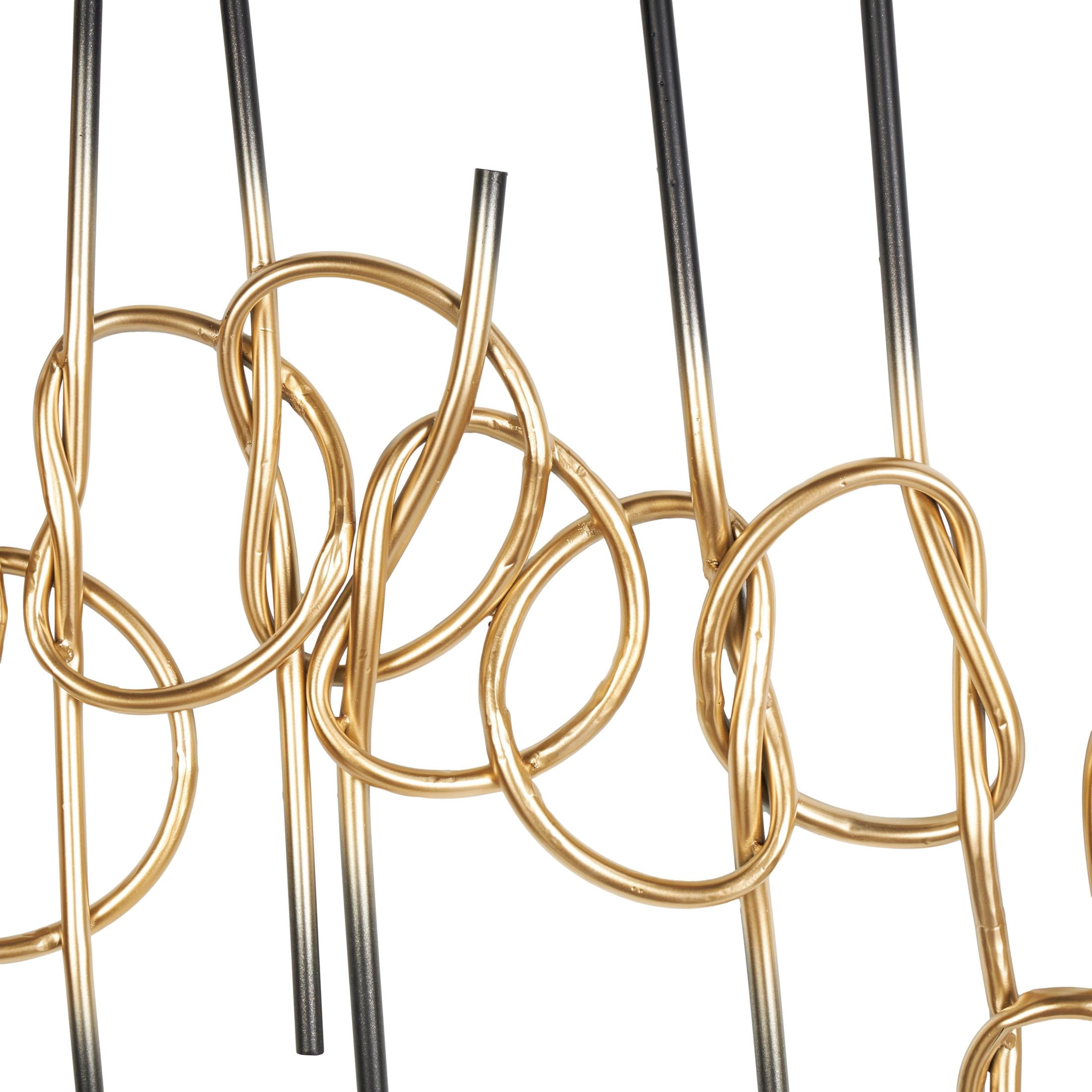 DecMode Gold Metal Knotted Ombre Geometric Wall Decor with Black Ends