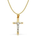 thumbnail image 1 of 14K Two Tone Gold Jesus Crucifix Cross Pendant with 1.4mm Flat Open Wheat Chain Chain Necklace - 20", 1 of 4