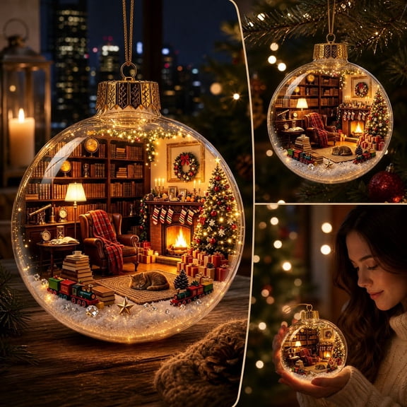 Dgankt Christmas Tree Ornaments 8cm Light Up Christmas Story Ornament Ball Mini Scene Christmas Tree Hanging Decoration