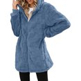 thumbnail image 5 of yuCgh Women's Warm Casual Fashion Thick Checkered Plush Mid-Length Hooded Cardigan Coat with Elegant Button and Zipper for Comfortable Style,Blue L, 5 of 6