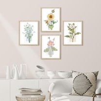 PixonSign Framed Wall Art Wildflower Forest Bouquet Prints, Set of 4 Floral Plants Wall Decor Arts, Nature Wilderness Wall Décor, Adhesive Canvas Poster, Modern Home Artwork - 11"x14" Natural