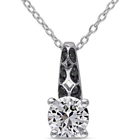 1-3/8 Carat T.G.W. Created White Sapphire and 1/6 Carat T.W. Black Diamond Sterling Silver Fashion Pendant, 18