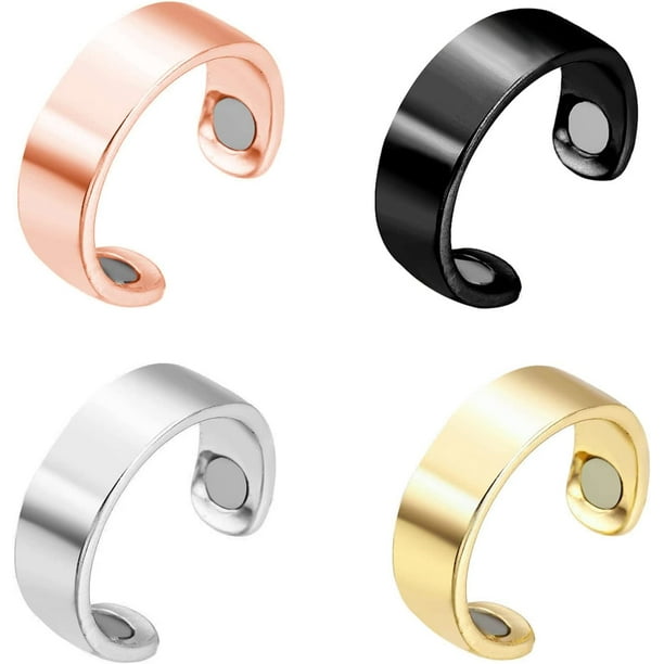 Anillo de drenaje linfático, anillo magnético terapéutico de drenaje linfático para alivio abierto ajustable, anillo magnético de desintoxicación linfática anillos de terapia magnética para hombres y mujeres (4 unidades) JM