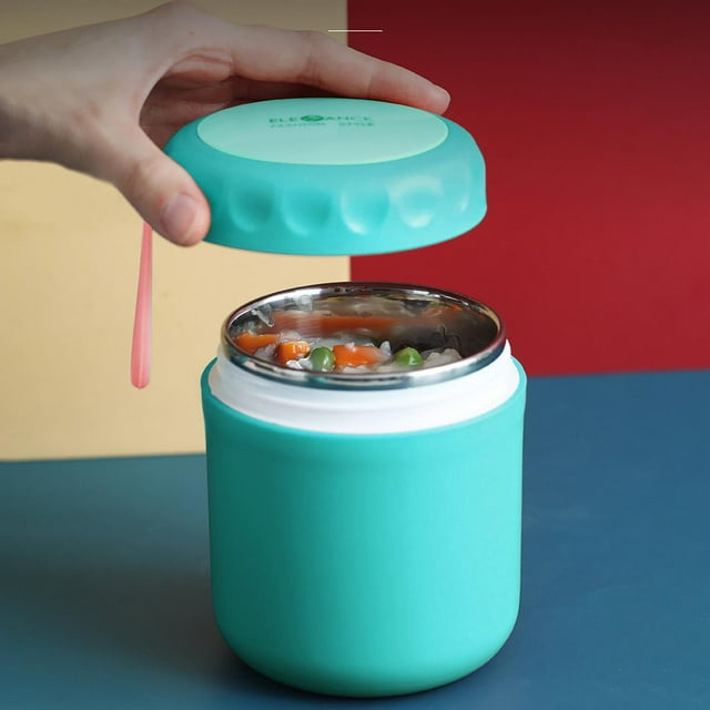 Taza de Sopa de Acero Inoxidable, Diseño Aislante con Asa, a Prueba de Fugas y con Conservación Del Calor, Portátil para Oficina y Exteriores, Incluye Cuchara Práctica, Tamaño 9 X 9 X 11,5 C
