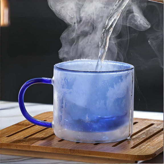 Double Walled Glass Mug, Insulated Colored Glass Cup, Hand Blown Borosilicate Glassware for Hot and Cold Drinks, Unique Artisan Craft