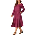 thumbnail image 4 of Vestidos maxi casuales de otoño para mujeres INSPIRE CHIC con cuello redondo, fluido, de capas, bohemio, largo, con bolsillos, 4 of 5