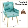 thumbnail image 3 of ABET Office Desk Chair No Wheels, Woven Velvet Vanity Chair with Back & Armrest, Comfy Upholstered Cute Gold Metal Legs Makeup Aesthetic Armchair for Girls & Women Bedroom, Nail Spa, Light Blue, 3 of 18