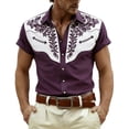 thumbnail image 3 of Mens Shirts Short Sleeve 3D Cowboy Print Lapel Button Down Casual Shirt Purple XXXL, 3 of 5
