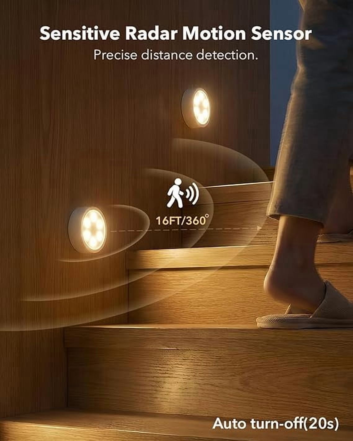 2400mAh Rechargeable Puck Lights with Remote 4 Pack, Radar Motion Sensor Under Cabinet Lighting, 13 RGB & 3 Color Dimmable Stick On Closet Lights with Timer, Magnetic Under Counter Light for Kitchen