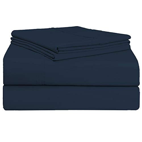 Pizuna 400 Thread Count Cotton Queen Sheet Set Dark Blue, 100 Long