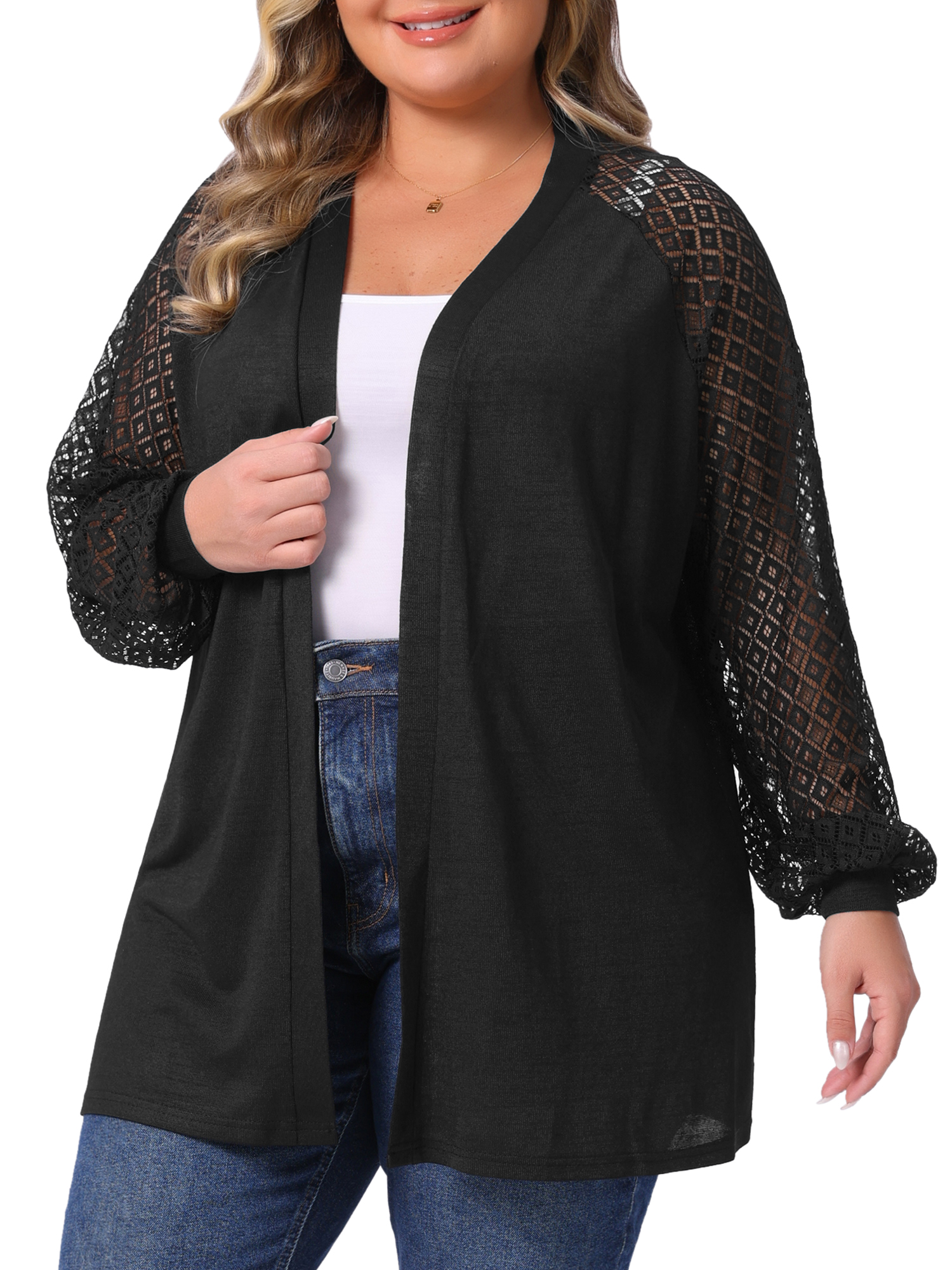 DARING DIVA Plus Size Cardigans Open Front Panel Long Sleeve Cover Up 4X Black