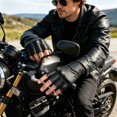 thumbnail image 4 of CSStudio Men's Fingerless Goat Leather Motorcycle Gloves, Perforated Breathable Half Finger Riding Gloves, Elastic Wrist Summer Gloves for Motorbike Off‑Road Driving, 4 of 6