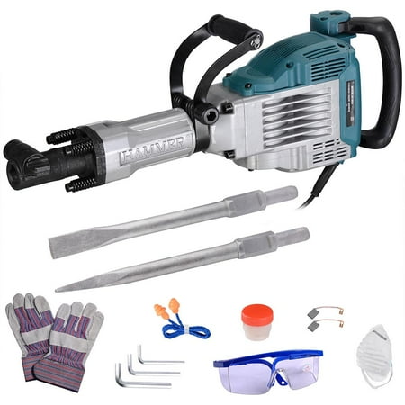 Demolition Hammer Kit - 3600W Heavy Duty Electric Demolition Jack Hammer Concrete Breaker w/ Double Insulated Motor Casing 2 Chisels Case 1800BPM