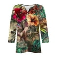thumbnail image 4 of Jsaierl Womens 3/4 Length Sleeve Tops Casual Button Up V Neck Shirts Cute Print Ladies Blouses Work Dressy T-shirts Top S-3XL, 4 of 5
