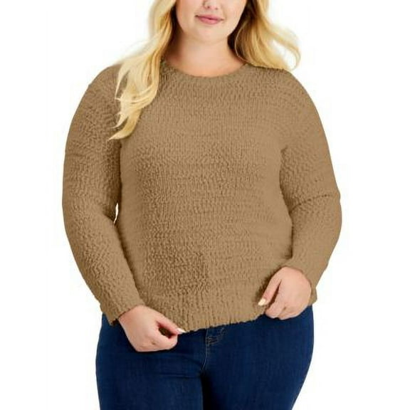 MSRP $57 Style & Co Plus Size Teddy Boucle Sweater Brown Size 2X