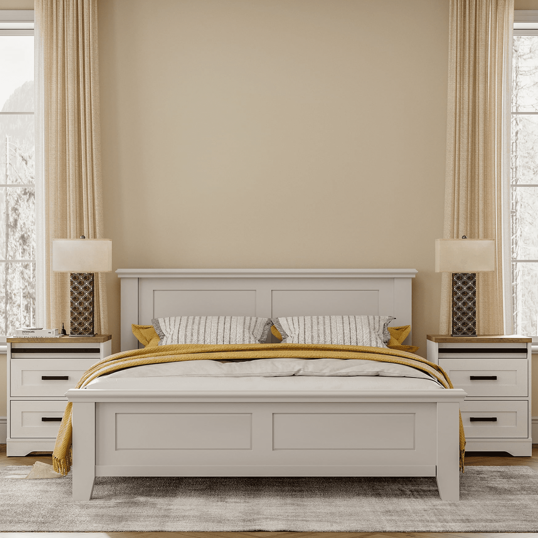Set of 2 End Table with Charging Station Side Sofa Table with Drawers , Modern Nightstand with Power Outlets & USB Ports for Living Room, Bedroom Antique White