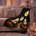 thumbnail image 6 of Whimsical Spooky Forest Scene Friendly Ghosts Glowing Jack-O'-Lanterns, Festive Halloween Scene, Warm Flannel Blanket for Cabin and Lodge, Art Lovers Halloween Gift, Festive Home Decor, 6 of 9