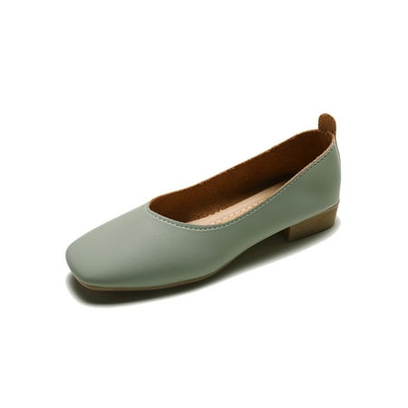 

Tenmix Ladies Casual Shoes Square Toe Loafers Comfort Flats Slip On Moccasins Walking Flat Breathable Boat Shoe Green 7