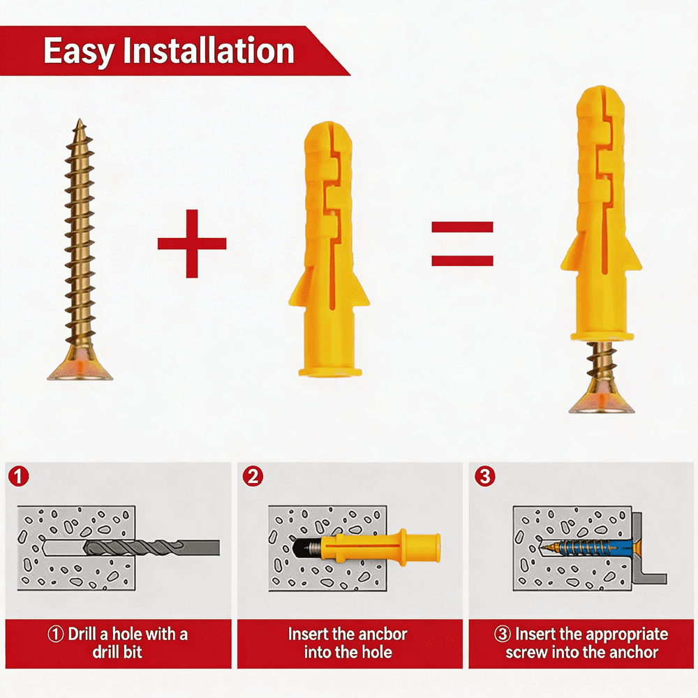 VKKM 370pcs Drywall Anchors and Screws assortment, Heavy Duty plastic Expansion variety pack, Mixed size for Hollow Wall
