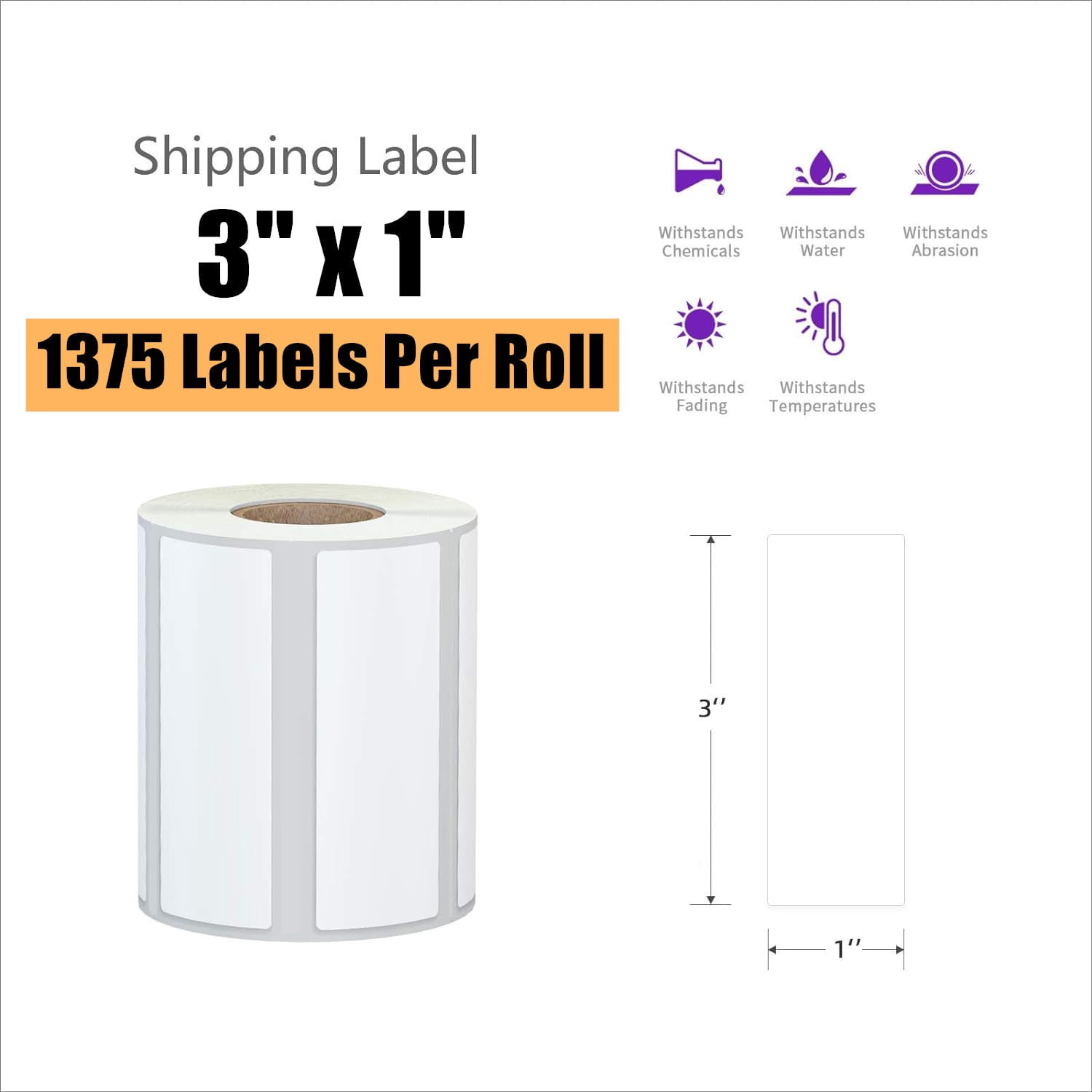 3" x 1" Direct Thermal Multipurpose & Shipping Address Labels UPC Barcodes Postage Stickers for Zebra 2844 & Rollo Desktop Label Printer ( 1375 Labels/Roll ) 6 Rolls