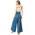 thumbnail image 6 of Women's Solid Colid Wide Leg Palazzo Elastic Waistband Tie Denim Jeans, Medium Denim, Small, 6 of 7