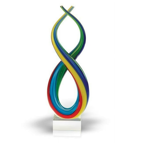 14 in. Mouth Blown Art Glass, Rainbow Centerpiece on Base