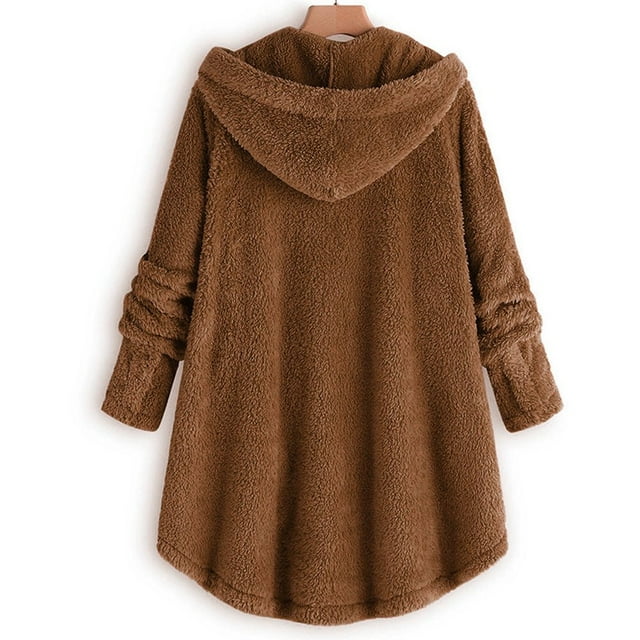 Womens Cardigan Plus Size Button Plush Tops Hooded Loose Cardigan Wool Coat Winter Jacket Navy Xl